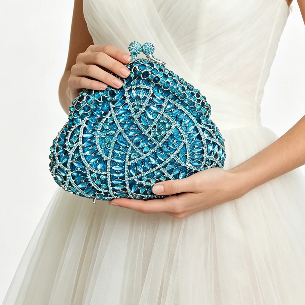 

Sky Blue Woman Crystals Evening Clutch Purse Bag Diamond Handbags Party Evening Bags Wedding Bridal Clutches Purses Dinner Bags