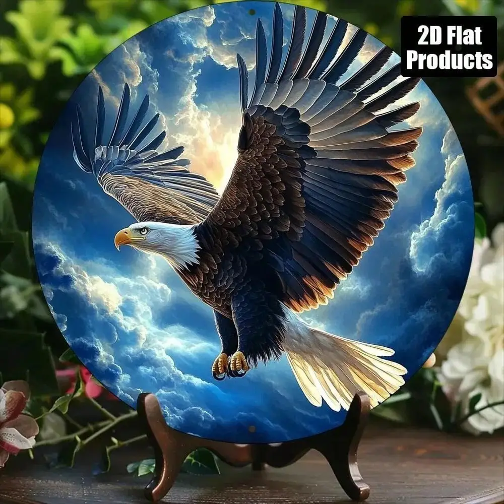 Arte de pared metálico con diseño de puesta de sol vibrante, impresión redonda de aluminio de 8x18 pulgadas para decoración del hogar