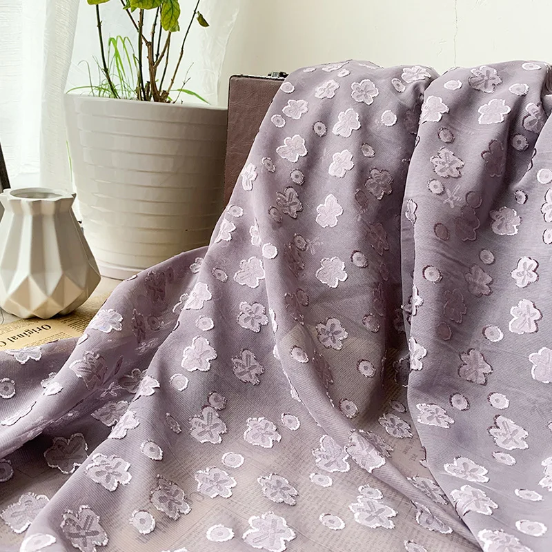 Chiffon Jacquard Cut Flower Fabric Spring and Summer Women's Breathable Hanfu Dress Fabric 50cmx150cm