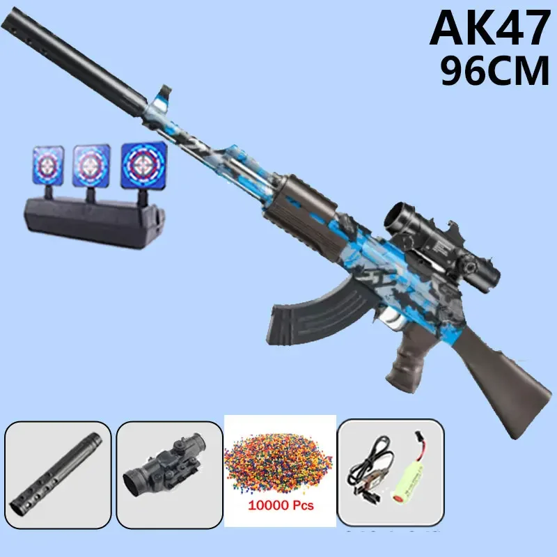 Ak47 Gel Ball Guns Automatic Hydro Gel Gun 96cm Rifle Electric Manual 2 Mode Kids Adult Cs Fighting Shooting Weapon Fake Gun Toy