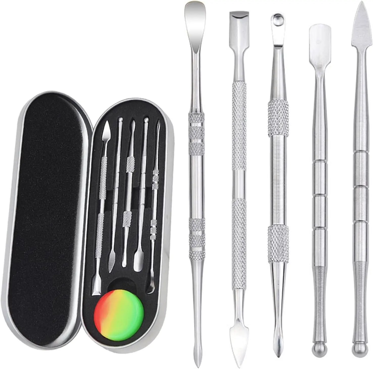 6Pcs Stainless Steel Oil Wax Spoon Wax Carving Tool with 5ml Container Set Nail Picker Manicure Pusher Accessories Gadget