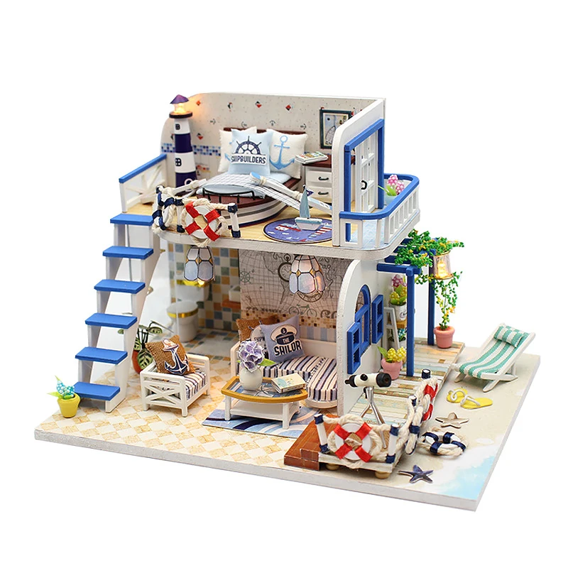 Wooden Mini Doll House DIY  Assembly Building Model Villa Kit 3D Puzzle Small Room Toys Home Bedroom Decoration With Furniture