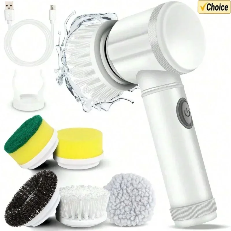 5 In 1 Electric Cleaning Brush Multi-Functional Cleaning Cloth Brush Household Automatic Handheld USB Charging Kitchen Bathroom