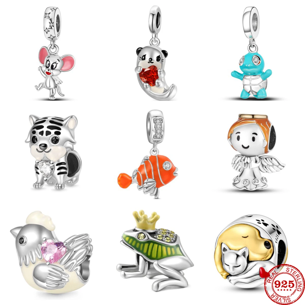 

2023 New Fashion 925 Sterling Silver Frog Chicken Dog Dangle Charm Bead Pandent Fit Original Pandora Bracelet DIY Women Jewelry