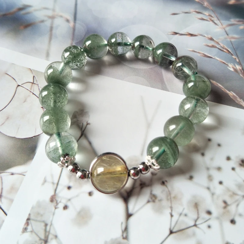 Natural Green Phantom Quartz Ghost Beaded Bracelets Women Crystal Round Beads Stretch Healing Elastic Rope Bangles Jewelry