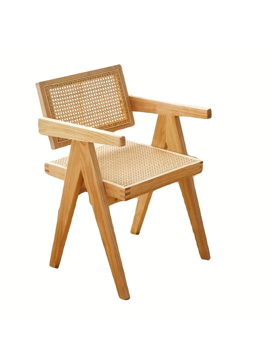 Rattan Solid Wood Dining Chair Stool Backrest with Armrests Dining Table Chair Home Decor Chair Living Room Designer Decor