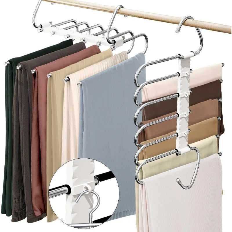 9 Layers Pants Hangers Space Saving, 2 Pack Multifunctional Pant Rack Stainless Steel Closet Organizer