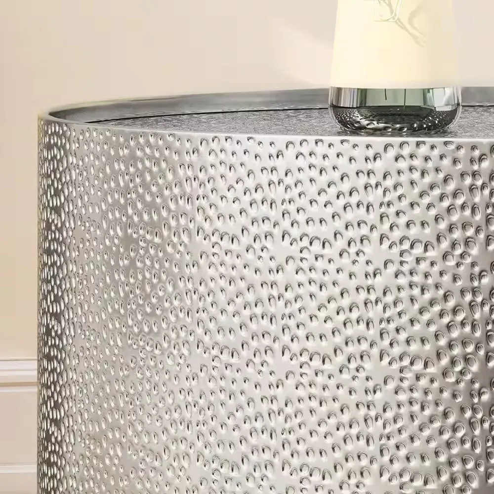 طاولات المقهى 26 بوصة فضية مستديرة معدنية طاولة القهوة أثاث غرفة المعيشة الحديثة الأنيقة #3