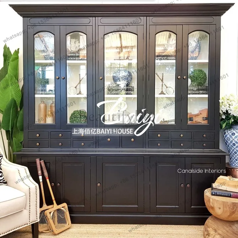 American medieval style solid wood sideboard against the wall to store wine cooler French