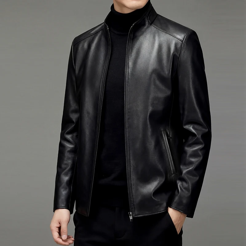 100% sheepskin genuine leather men's stylish and fashionable leather jacket, high-end quality fashion outerwear, new style men's