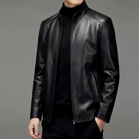 100% sheepskin genuine leather men's stylish and fashionable leather jacket, high-end quality fashion outerwear, new style men's