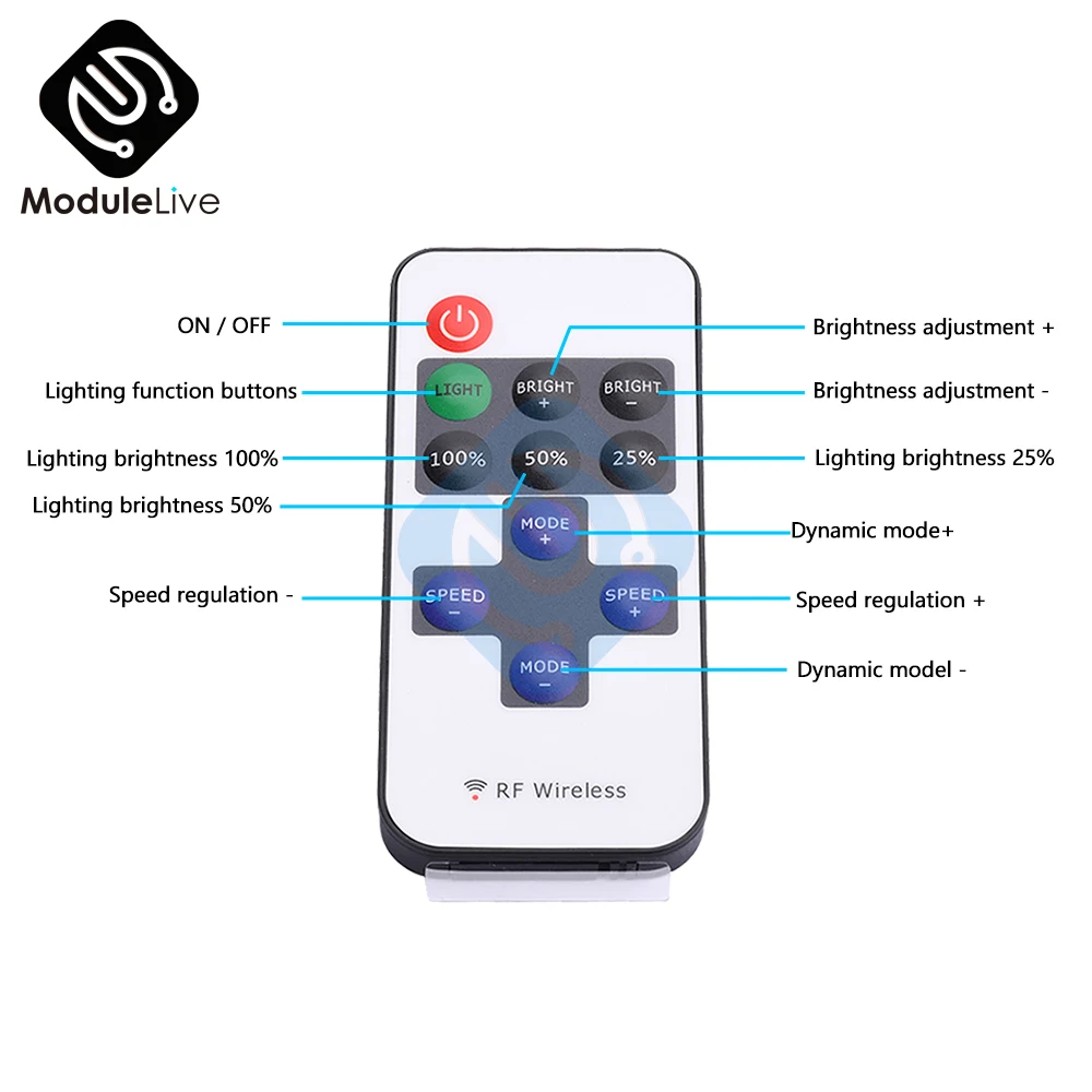 Mini 9/11Keys Dimmer Controller Switch 2 Wire RF Remote For Single Color Neon Tube COB 2835 5050 5730 Led Strip Light DC 12V-24V