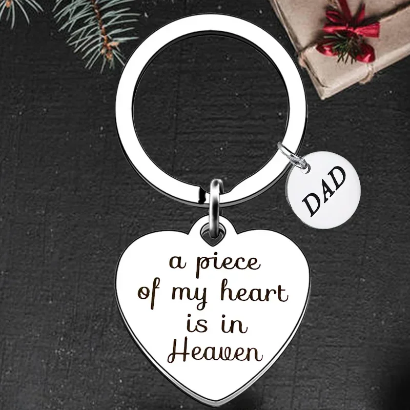 Cute Dad Memorial Keychain Pendant Angel Wing Key Chain Keyrings A Piece of My Heart Is In Heaven