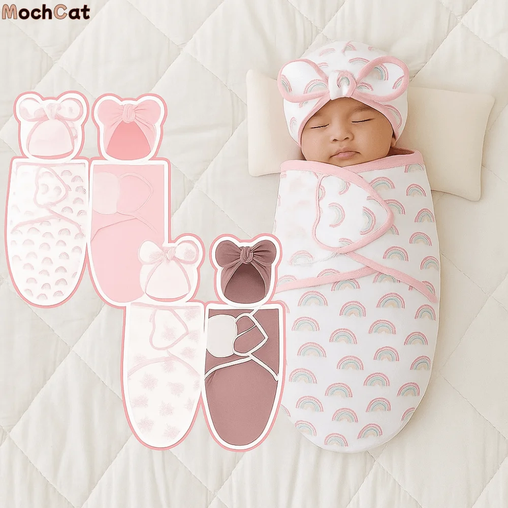 

Bowknot Blanket Hat Set Soft Fabric Flower Newborn Photography Blanket Breathable Lightweight Material Infant Swaddle Blanket