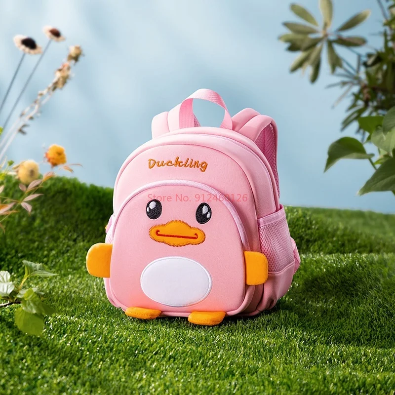 Mochila de jardín de infantes para niños y niñas, bolsa de pato amarillo, mochila de dibujos animados para niños de 3 a 6 años, mochila de tracción con ventilación