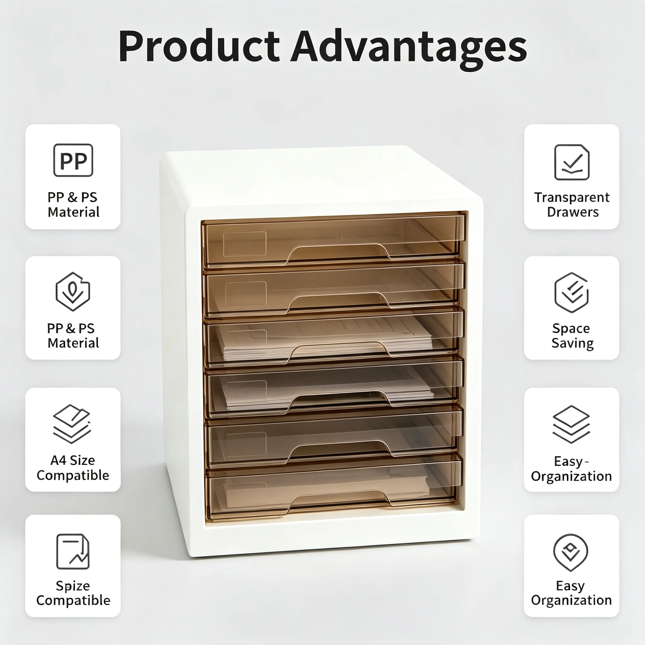 File Cabinet A4 Transparent Drawer Large Capacity Office Desktop Data Classification and Storage