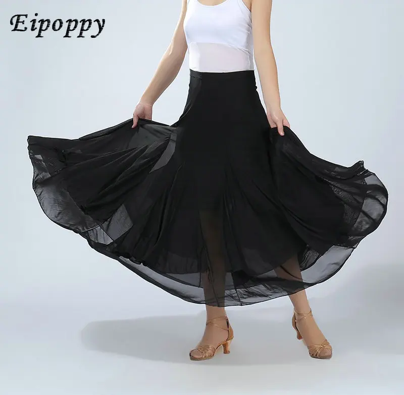 女性のための長いボールルームダンススカート、モダンな標準のウォーツコンペティションドレス、ベリーラタンゴスカート