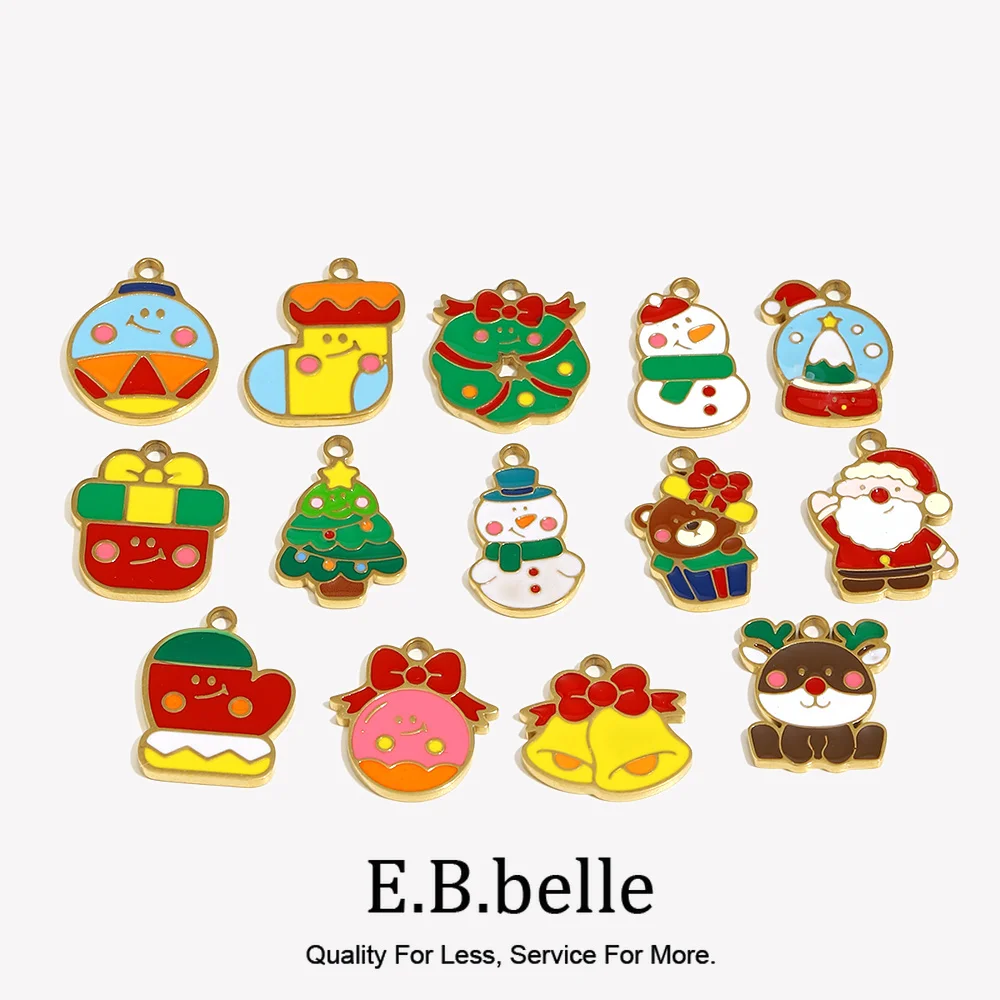 E.B.belle Stainless Steel Christmas tree Christmas boots Santa Claus  Snowman Pattern Pendant Charm Women's Gift Festival Gift