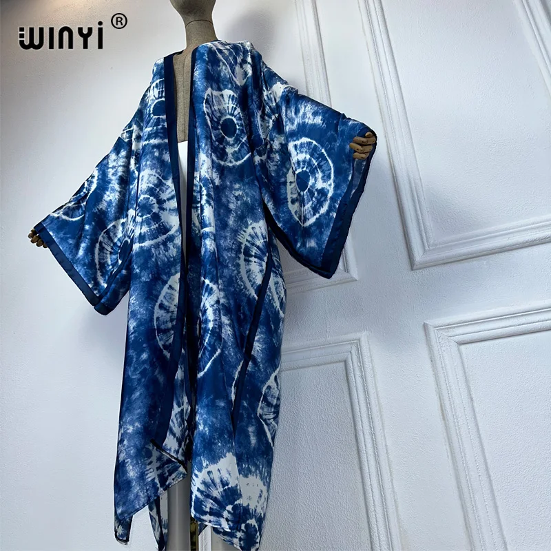 WINYI letnia sukienka kimono z nadrukiem okrycie plażowe kardigan boho maxi płaszcz z nadrukiem kaftan plażowa damska 2024 moda kaftan