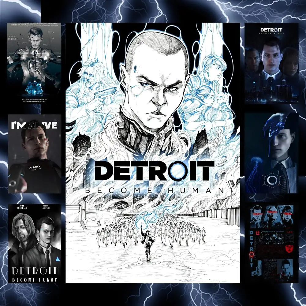 Sci-Fi Game D-Detroit Human Poster Self-Adhesive Wall Art Poster HD Waterproof PP Bedroom Cafe Gym Home Decor Gift