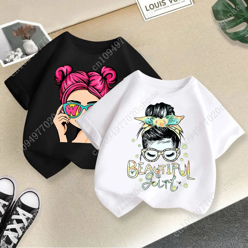 2025 صيف جديد ملابس الأطفال موضة مطبوعة الأطفال تي شيرت الفتيات قصيرة الأكمام قمة الموضة أسفل قميص الاتجاه