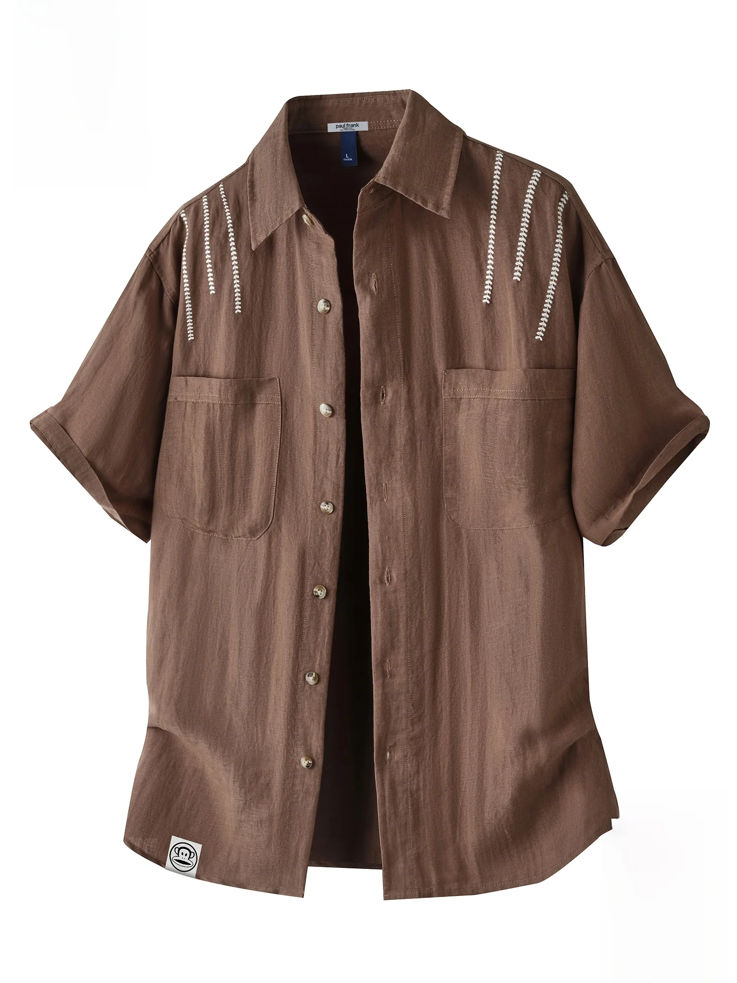 

PaulFrank American Retro Linen Rayon Men's ort Sve irt Summer Trendy Design Breathable Casual Sle Comfortable Fit