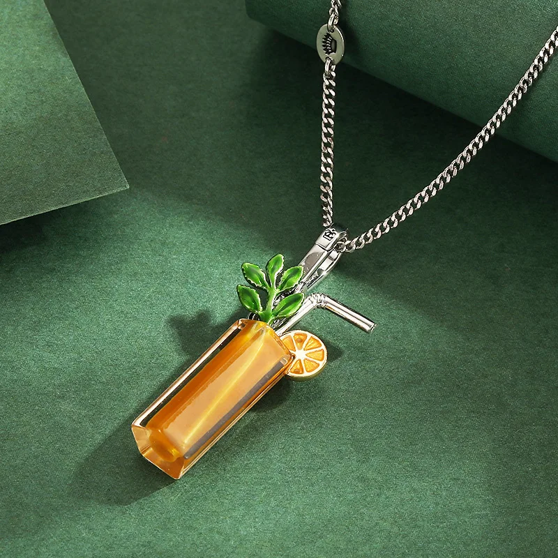 

1Pc Personalized Enamel Glaze Green Leaf Orange Juice Lemon Pendant, Trendy Design Keychain Necklace,Christmas Jewelry Gift