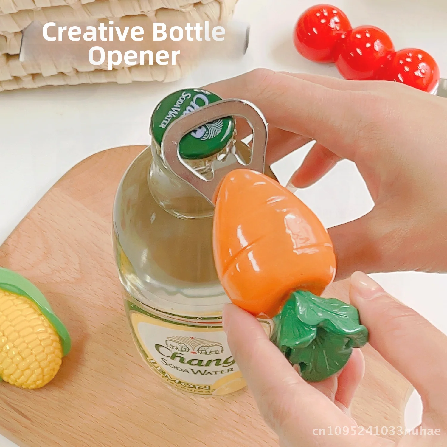 

Set of 7 Magnetic Bottle Openers Carrot Corn Persimmon Crayfish Candied Hawthorn Resin Fridge Magnets Chinese Style Home Decor