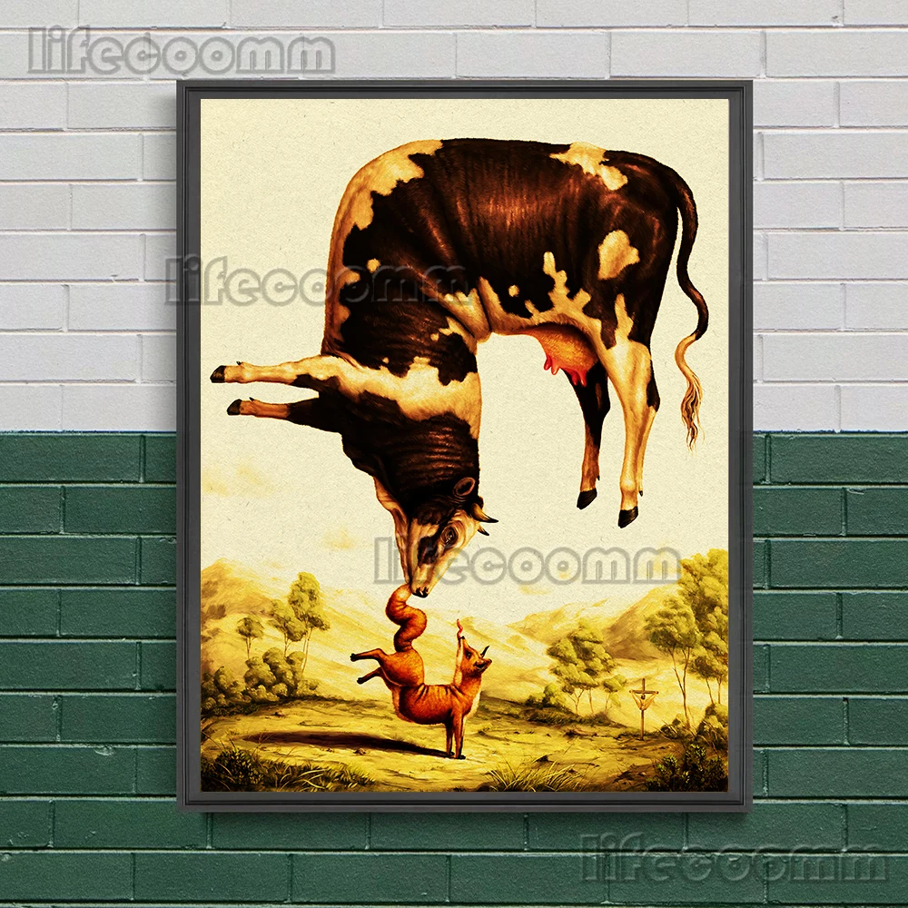 Bent Sharks,Tigers,Hippos,Cows Vintage Wall Art Canvas Painting Surreal Fantasy Animal Art Poster And Print Home Decor Unframed