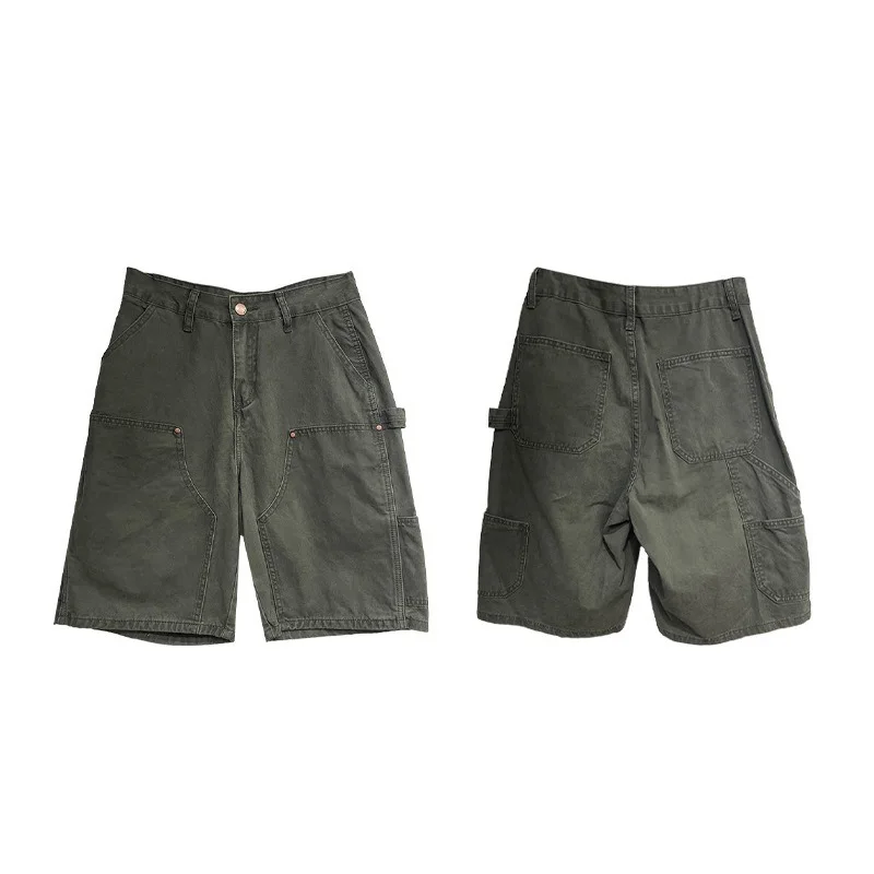 Benuynffy American Retro Loose Cargo Denim Shorts Women 2026 Summer New Y2k Street Mid Waisted Knee Length Straight Leg Pants