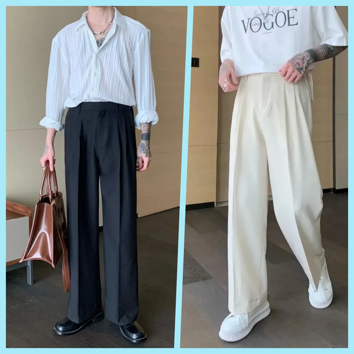 

New Men's Suit Pants Wide Legs Black Pleated Loose Fit Summer Fashion Casual Temperament Handsome Professional Custom Pants