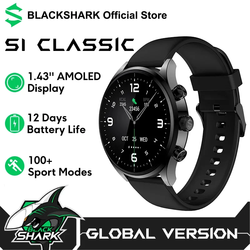 Global Version Black Shark Watch S1 Classic Smartwatch 24H Health Monitoring 1.43 AMOLED Screen 12 Days Battery Life