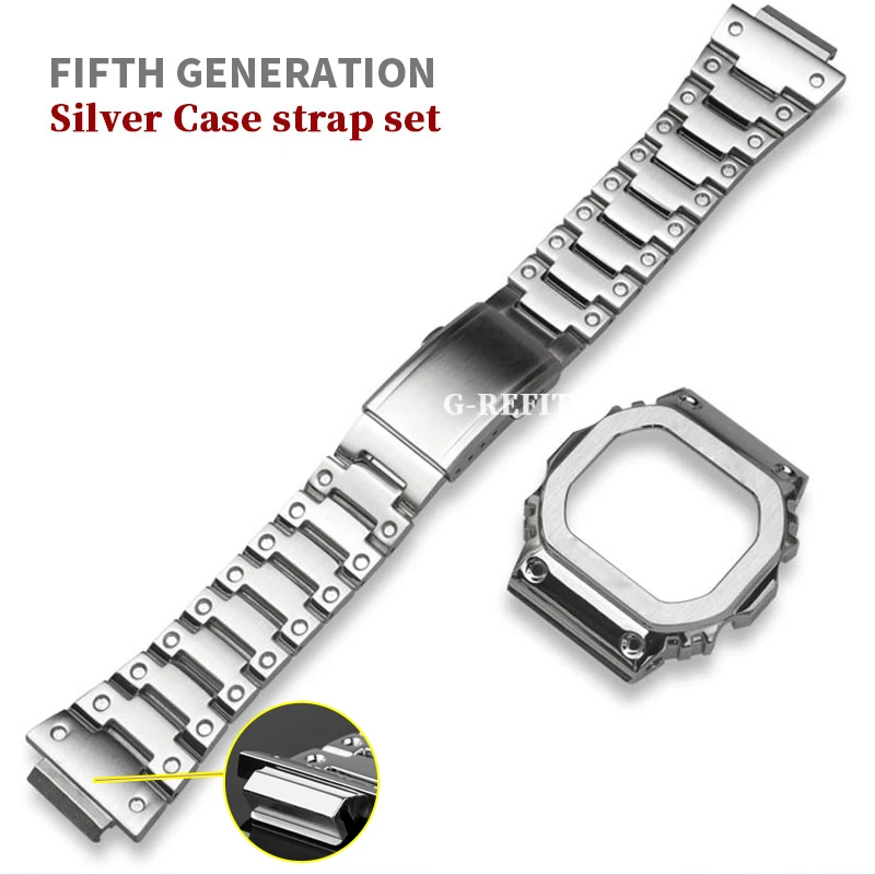 G-Refit V6.0 Metal Bezel Stainless Steel Watchband Strap for DW5600 GWM5610 G5600 GWB5600 B5000 Watch Case Accessories