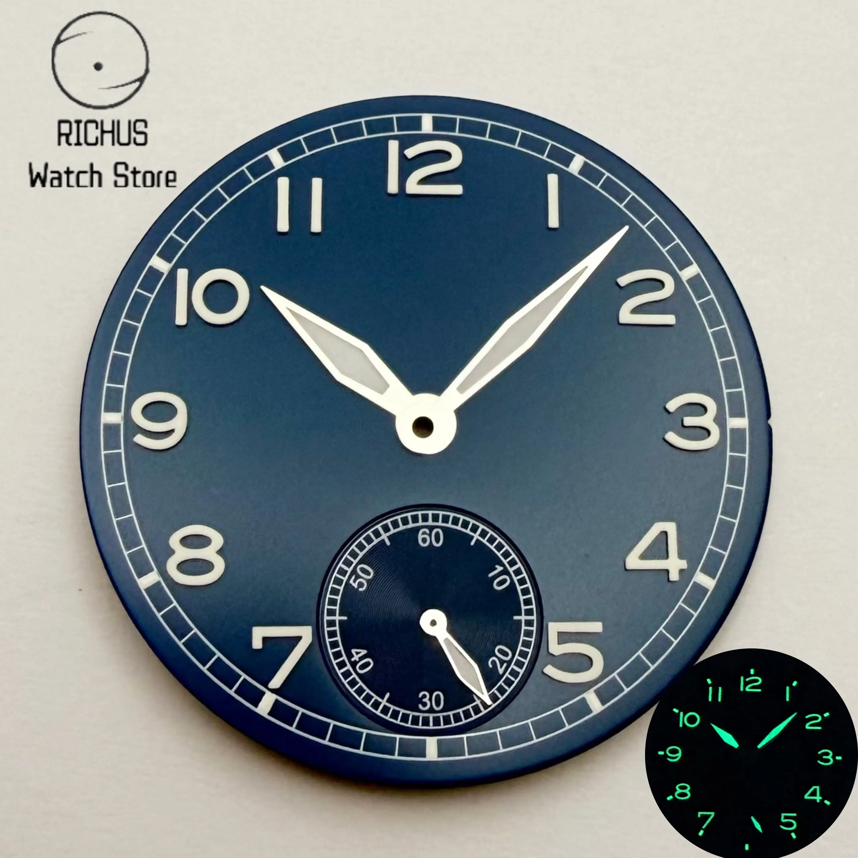 37mm Sterile Watch Dial & Hands Set Green Luminous Small Seconds Dial Fit ETA6498 ST3621 Movement Watch Mod Parts