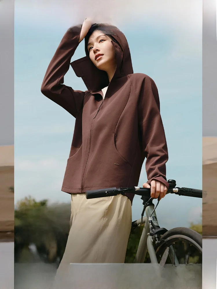 

Loose Women's Yoga Outerwear UV Protection Clothing Cotton Sensation Sport Fitn Exercise Long Sve Hooded Zipper Closure