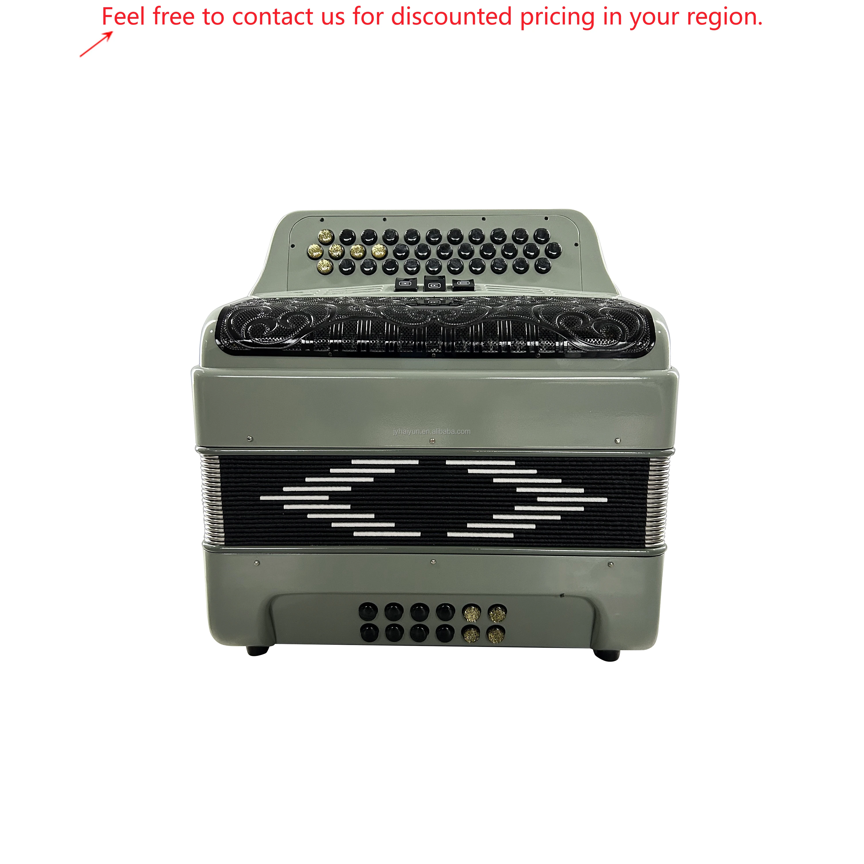 

SEASOUND Professional 34-Button 12-Bass 3-Register Sky Grey Accordion With Black Grill And Gold-Black Buttons JB3412C Acordeon