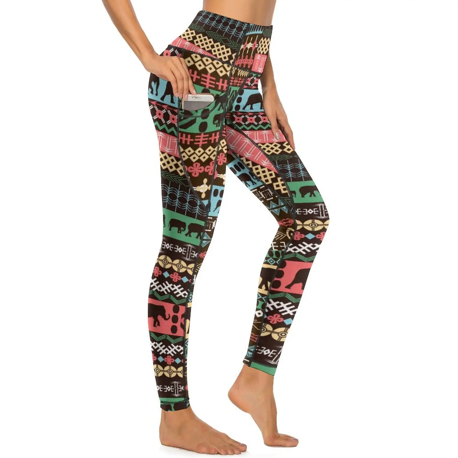 Leggings tribais retrô sexy arte animal treino calças de yoga cintura alta calças esportivas de secagem rápida com bolsos doces leggins personalizados