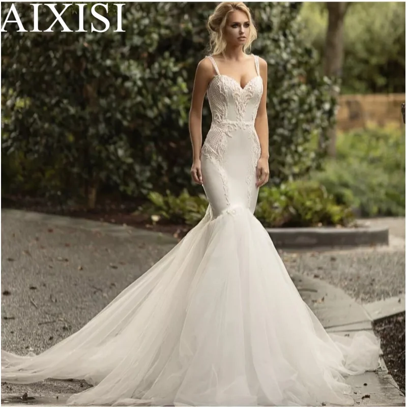 Abito da sposa di lusso Appliques di pizzo bohémien Vestidos De Novia Robe de marie Mermaid senza maniche senza schienale senza spalline