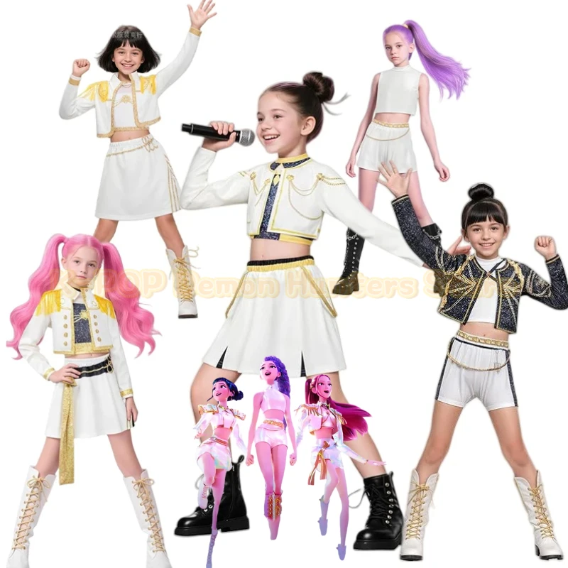 

Kpop Demon Hunters Rumi Zoey Mira Cosplay Kids Child Girls Costume Huntrix Group Idol Roleplay Outfits Halloween Carnival Suit