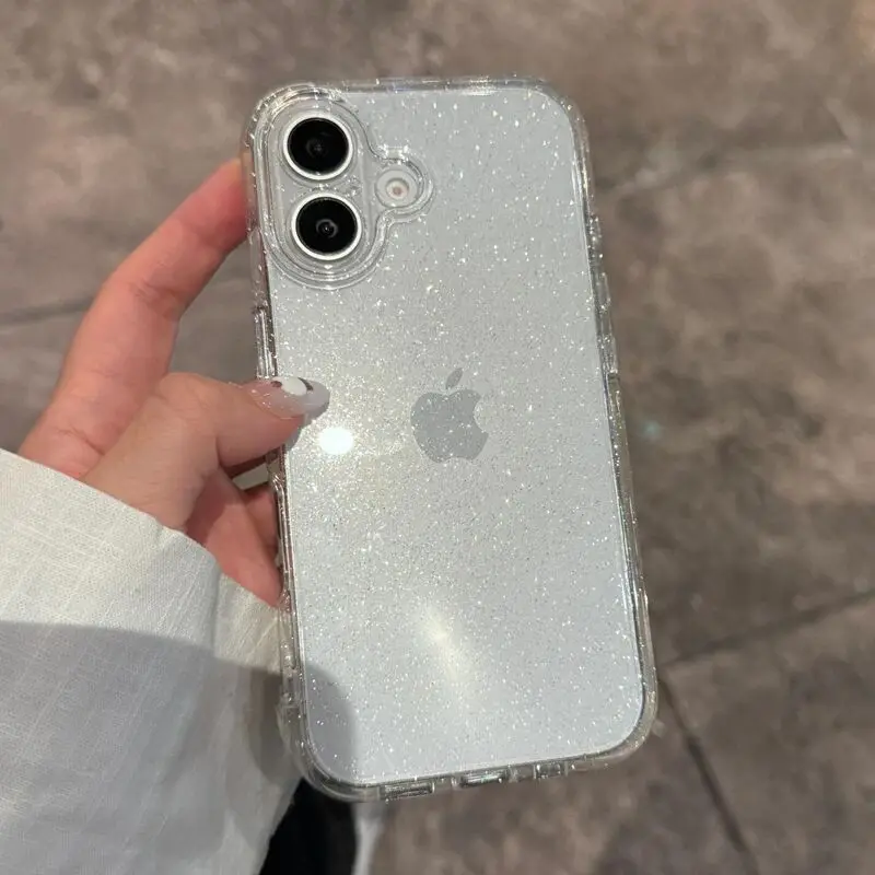

Luxury Shockproof Bling Glitter Clear Case For iPhone 11 12 13 14 15 16 Pro Max X XR XS 7 8 Plus Transparent Soft Bumper Cover