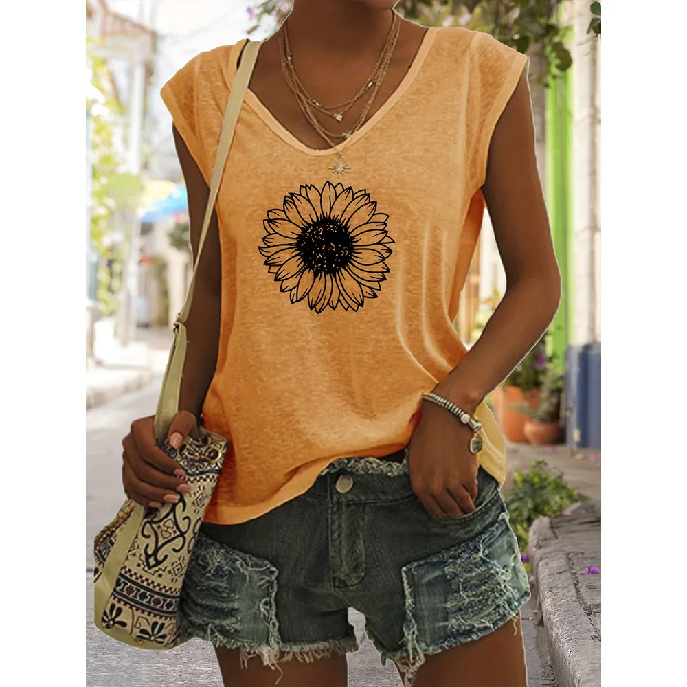 

Women's T-shirt Summer V-Neck Fashion Clothing Simple Style Top Loose Casual Short-Sleeved Plus Size Women's Vest 2024 New Model