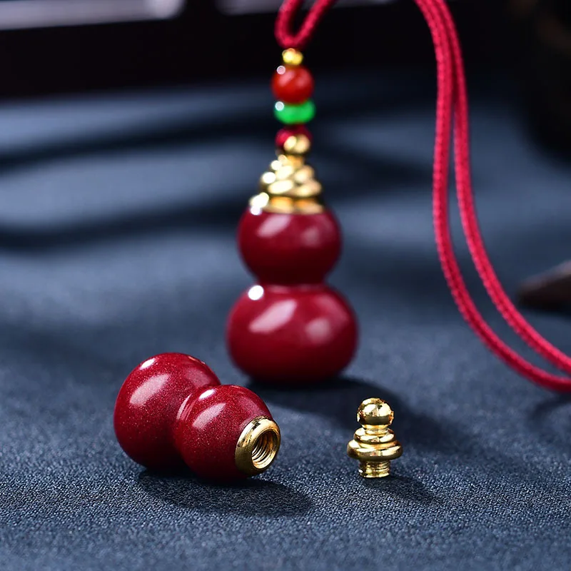 Natural Cinnabar Gourd Pendant Can Be Opened Hollow Bottle Can Be Loaded Cinnabar Powder Pendant High Content Cinnabar Necklaces