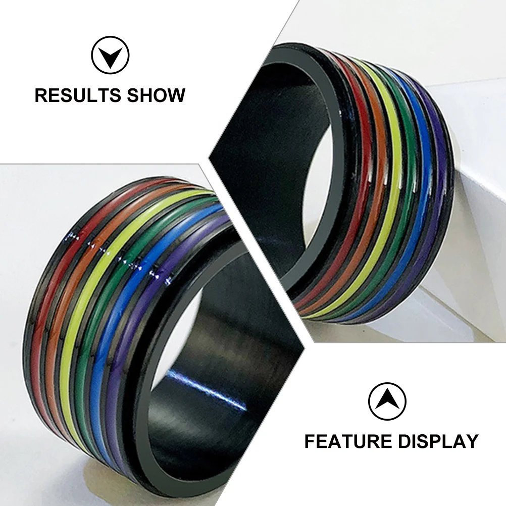 

Titanium Steel Rainbow Ring Fashionable Colorful Gay Jewelry For Party Prom Decor Stainless Steel Finger Accessory