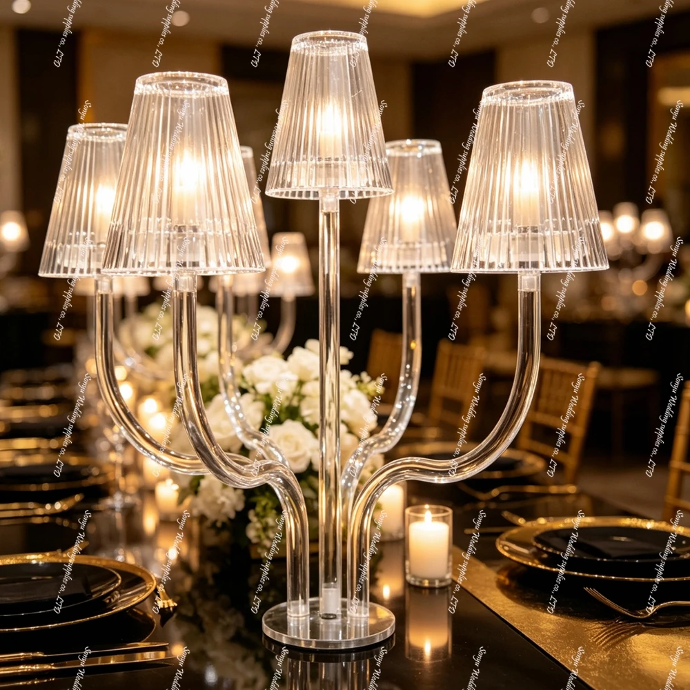 2-10pcs New Design Wedding Crystal acrylic road lead Centerpiece Bling Table Decoration CandleStand 5Arms Crystal Candelabra