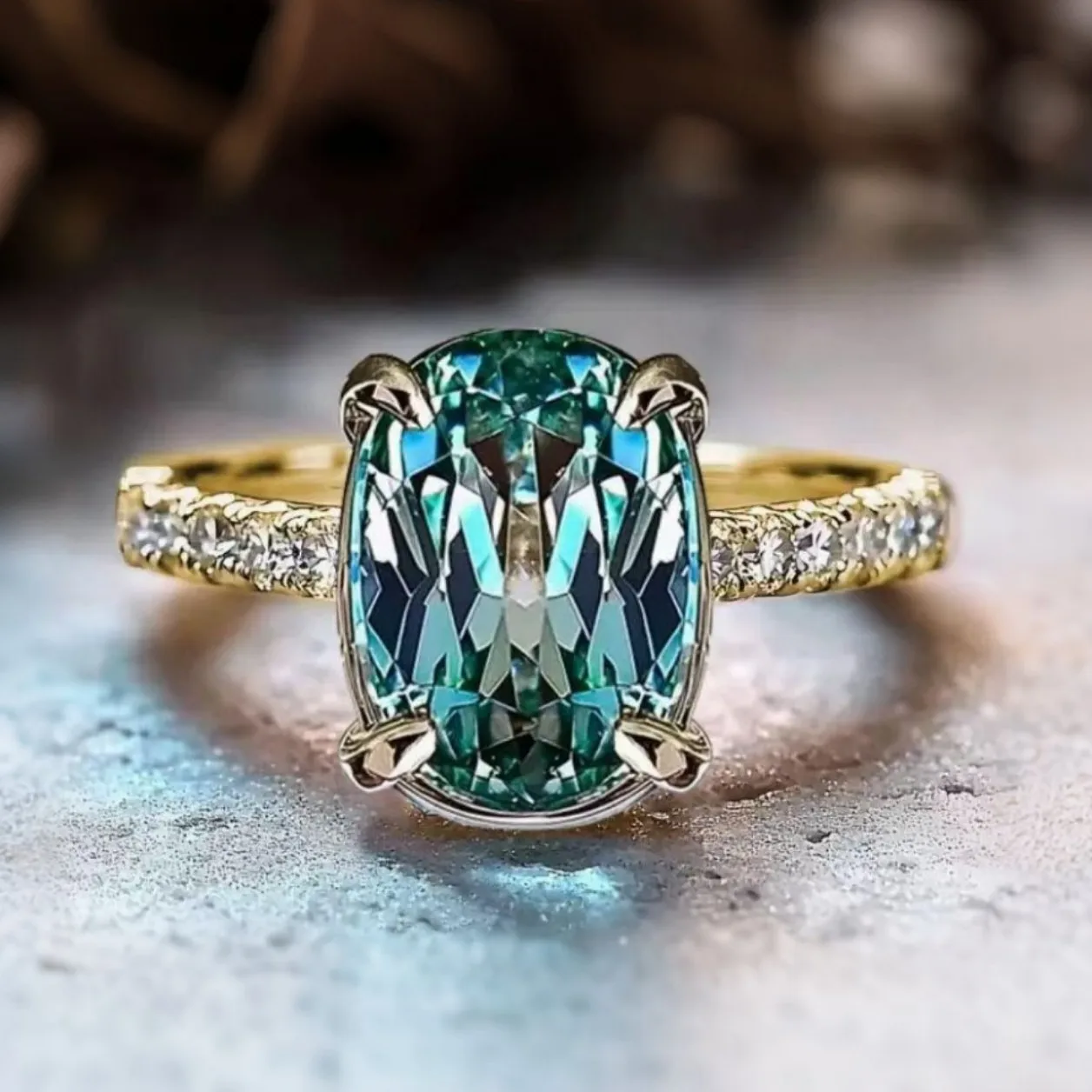 

Luxury Gold Plated Ring with Green Crystal Zircon Stone Elegant Jewelry Adjustable Statement Gift for Women Anniversary Birthday