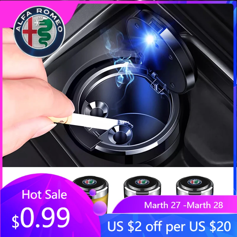 

For Alfa Romeo Car Cigarette Ashtray Cup With Lid With LED Light For Alfa Romeo Giulietta GT 159 147 156 Brera Giulia Stelvio Ac