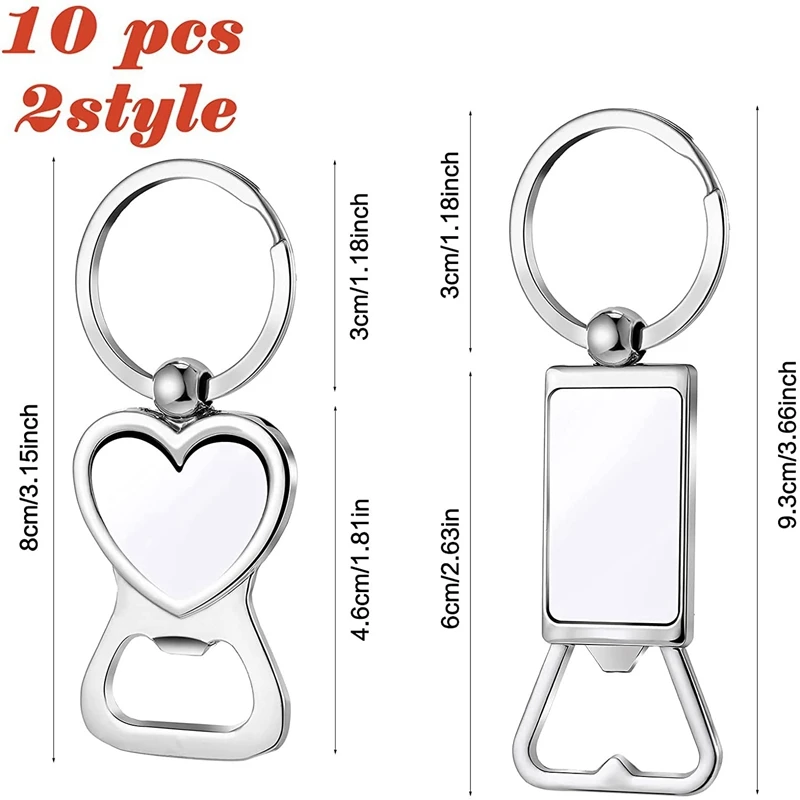 10 Pcs Sublimation Blank Keychain Sublimation Metal Bottle Opener Blank Key Ring Aluminum Heat Transfer Keychains Silver