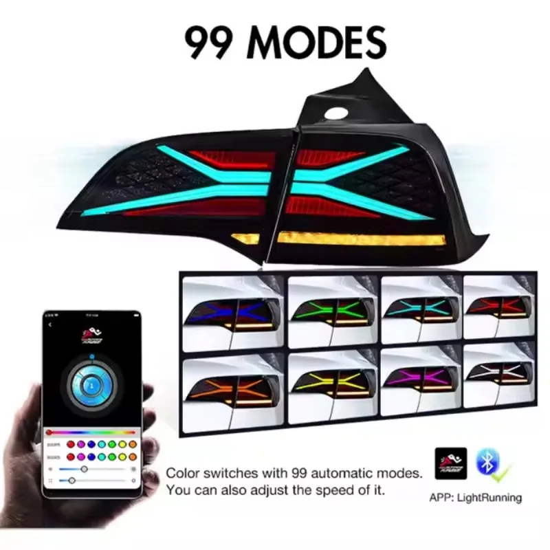 

DK MOTION Новое состояние Красный светодиодный задний фонарь в сборе для Tesla Model 3/Y 12V Янтарный свет заднего положения из АБС-пластика Rgb Style