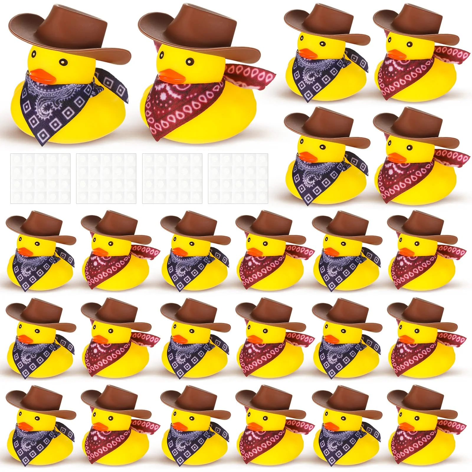 48Set di anatra di gomma Cowboy con cappello e sciarpa, Mini Duckies di gomma giocattoli per feste da bagno giocattoli per vasca da bagno doccia compleanno