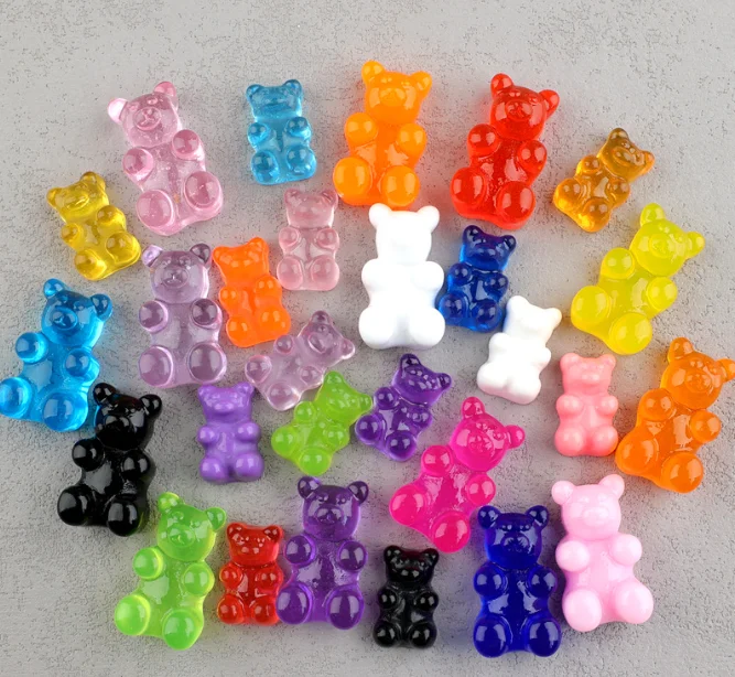 50pcs/lot Colorful 3D Jelly Color Crystals Bear Resin Flatback Rhinestone Figurines Scrapbook DIY Home Decor Crafts